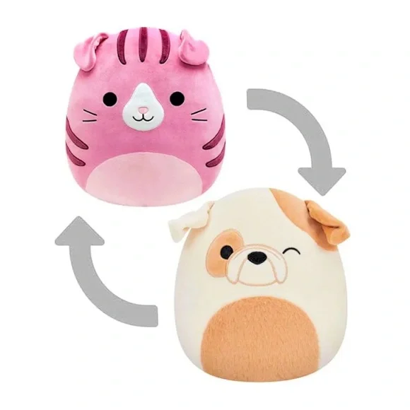 SQUISHMALLOW Flip-a-Mallow 8” Brock the Bulldog and Geraldine the Cat. - Picture 1 of 3